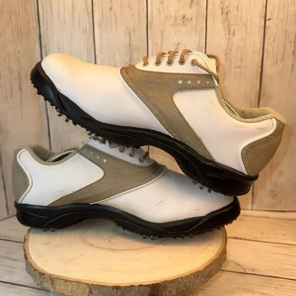 Footjoy Greenjoys Womens Golf Shoes White Beige 48401 Lace Up Spikes Size 8 M - Picture 8 of 11
